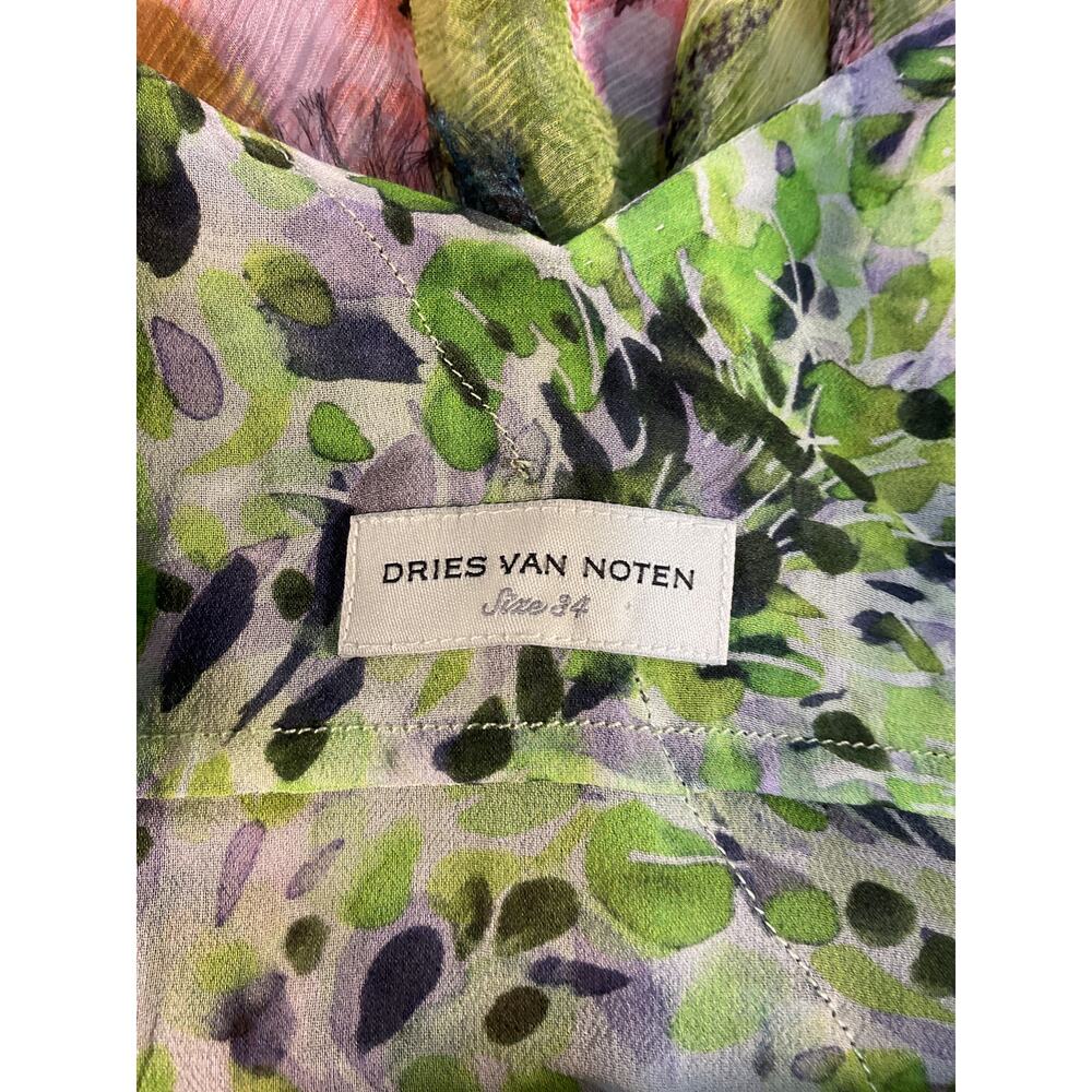 Dries Van Noten Asymmetric Ruffled Green Floral Silk Crepon Top Size FR 34 / US - Picture 5 of 6